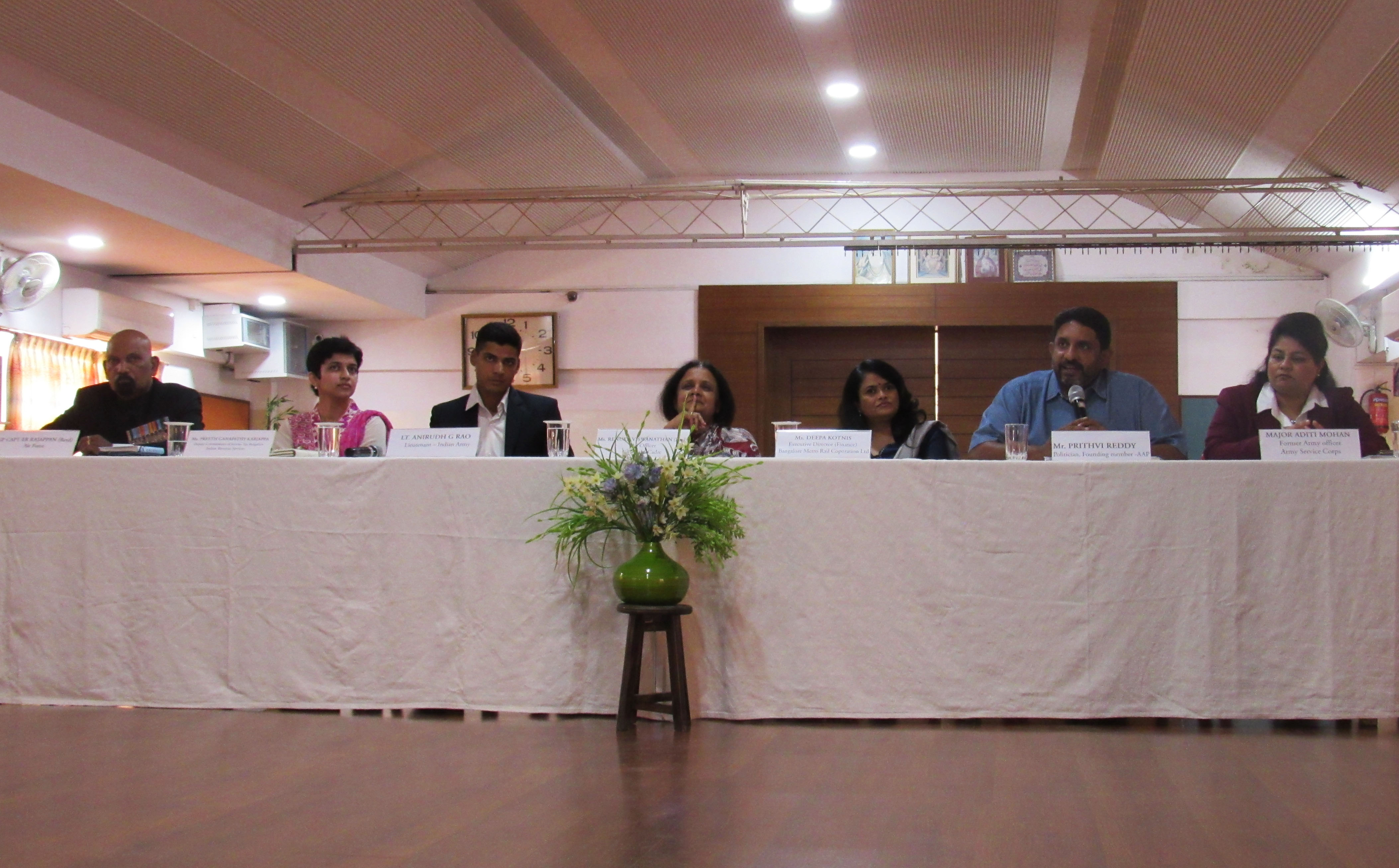 Career Panel  - Government Services  - by Renuka Vishwanathan - Rtd IAS Officer, Karnataka Cadre, Deepa Kotnis - Executive Director (Finance) BMRCL, Lt. Anirudh G Rao (Indian Army), Preeth Ganapathy Kariappa - Deputy Commissioner of Income Tax, GP Capt ER Rajappan (Retd), Major Aditi Mohan - Former Army Officer (Army Service Corps)