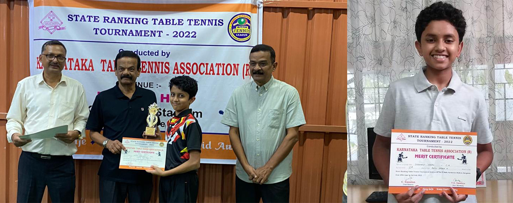 In the State Ranking Table Tennis Tournament held on 2nd July 2022 at the Kanteerava Stadium, Atharva Mangesh Nawarange (7E) and Siddhant Vasan (9A) bagged Runners-up Trophy in U-15 and U-13 categories respectively.