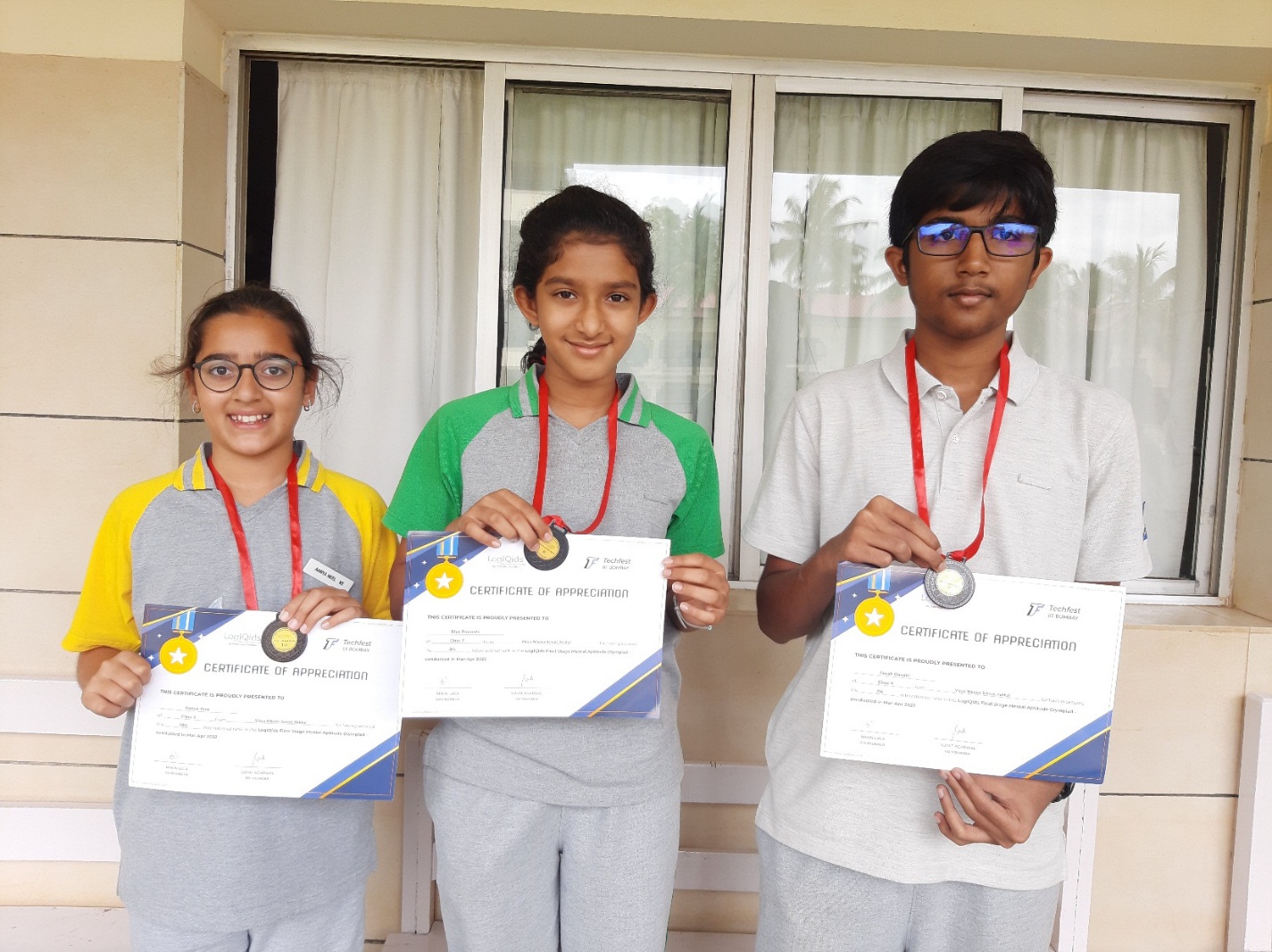 Students of Middle and High School participated in the LogiQids Mental Aptitude<br />Olympiad (Final Stage) in the month of March- April 2022.<br />Jinesh Gandhi (Grade 9) - 7th International rank<br />Diya Prasanth (Grade 7) - 8th International rank<br />Aanya Vora (Grade 5) - 10th International rank