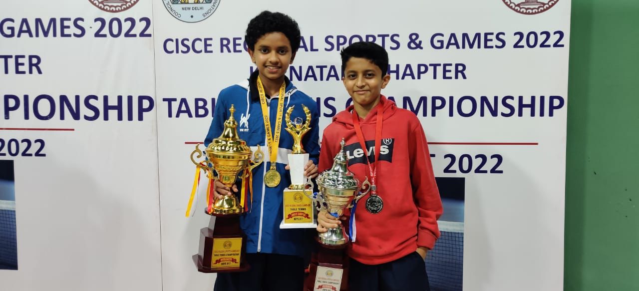 In the recently concluded CISCE Table Tennis Games, <strong>Siddhant Vasan</strong> (9A) and <strong>Atharva Nawarange</strong> (7E) won agold medal in the Under 17 boys and a silver medal in the Under 14 boys respectively.These boys will further represent Karnataka ICSE Schools in the upcoming nationals.
